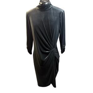 Alex Marie black velvet evening cocktail dress faux wrap drape knee length Sz 10